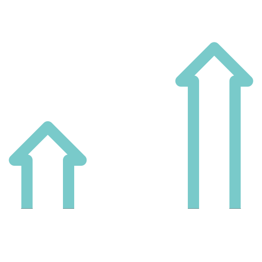 Two upward-pointing arrows, one larger and one smaller, in a light blue colour.